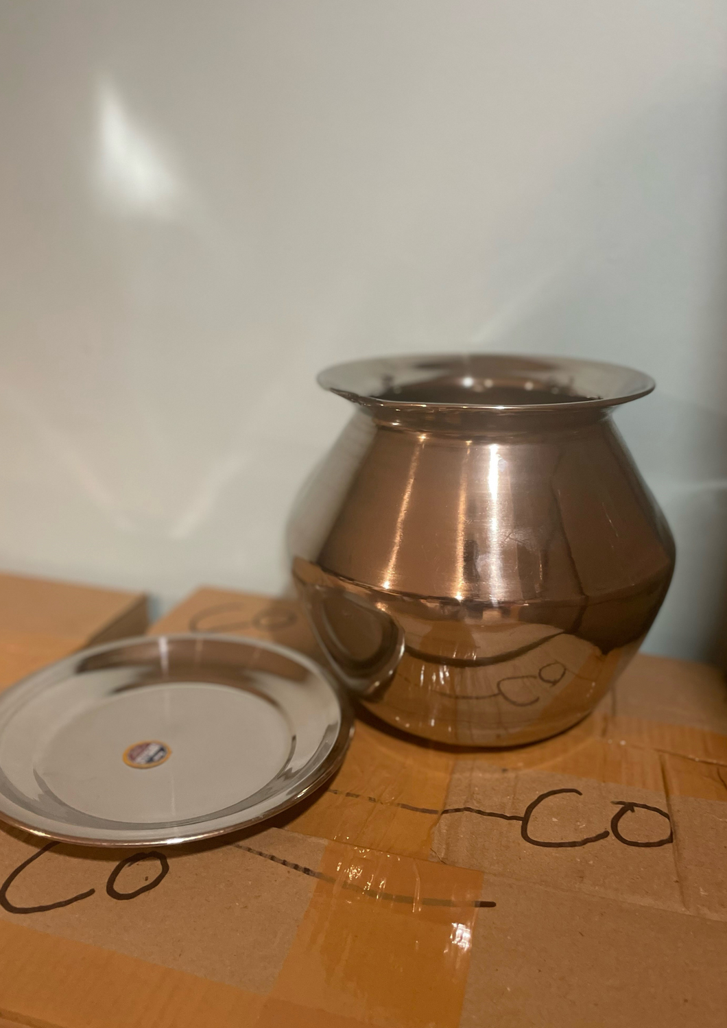 Poombukar Pot Pongal en acier inoxydable (2 litres) argenté avec couvercle-moyen