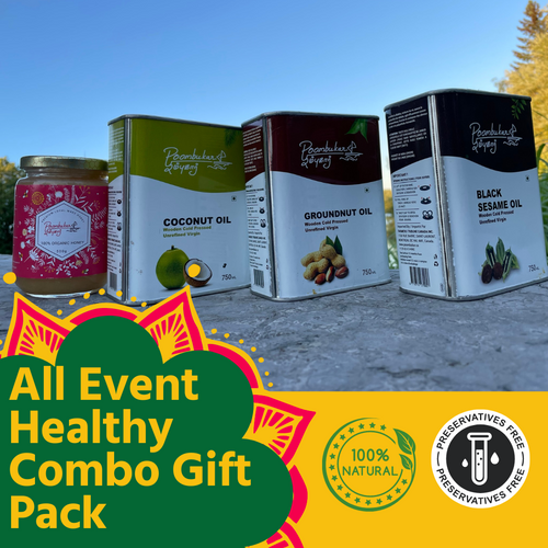 Poombukar All Event Healthy Combo Gift Pack: A premium set with organic honey and cold-pressed oils, perfect for weddings, festivals, or corporate gifts. Packed with care, delivered across Canada-Montreal